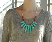 The Fairy Chimneys tribal necklace- minty blue, red bamboo, metalic bronze and ivory seed beads