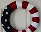 Patriotic Red White and Blue yarn wrapped wreath