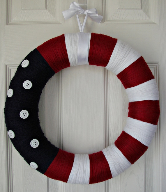 Patriotic Red White and Blue yarn wrapped wreath