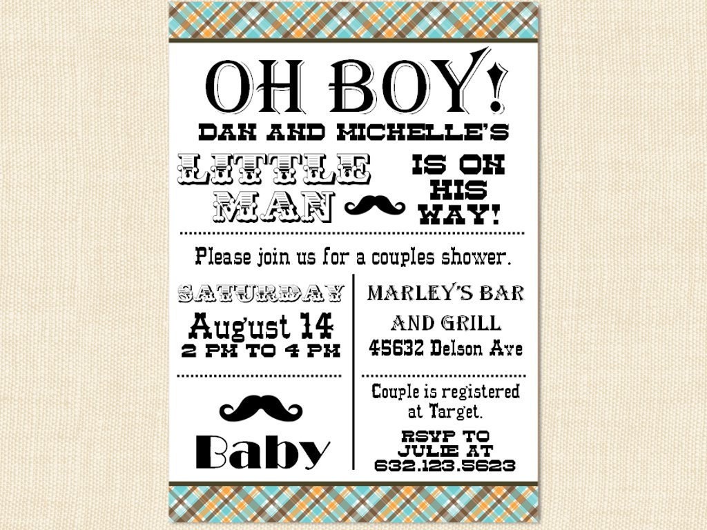 Mustache Baby Shower Invitation Little Man Printable Baby Boy Vintage
