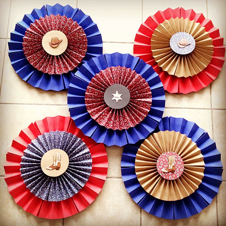 Set of 5 Western/ Cowboy/ General Store Extra Large Double Layered Paper Rosettes