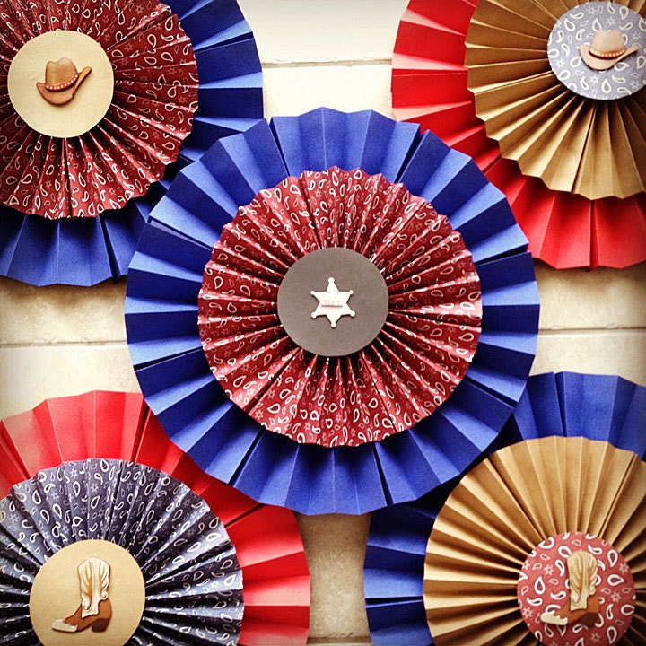 Set of 5 Western/ Cowboy/ General Store Extra Large Double Layered Paper Rosettes