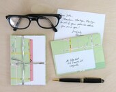 Map Stationery - Set of 5 - Recycled Map Paper Envelopes with Labels & Flat Note Cards 3.5" x 5" Hello Thank You Green Pastels