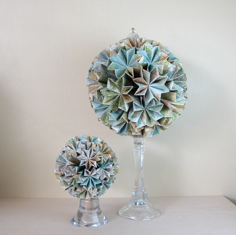 Paper Globe - Large 10 inch Origami Kusudama - Eco Decor - Recycled Map Paper
