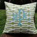 Custom Monogrammed Annie Selke Links Citrus/Indigo/Pink Throw Pillow Cover