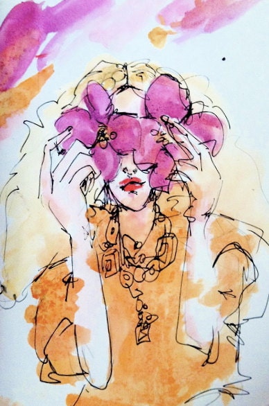 Coy Blonde 5x7 Watercolor Girl