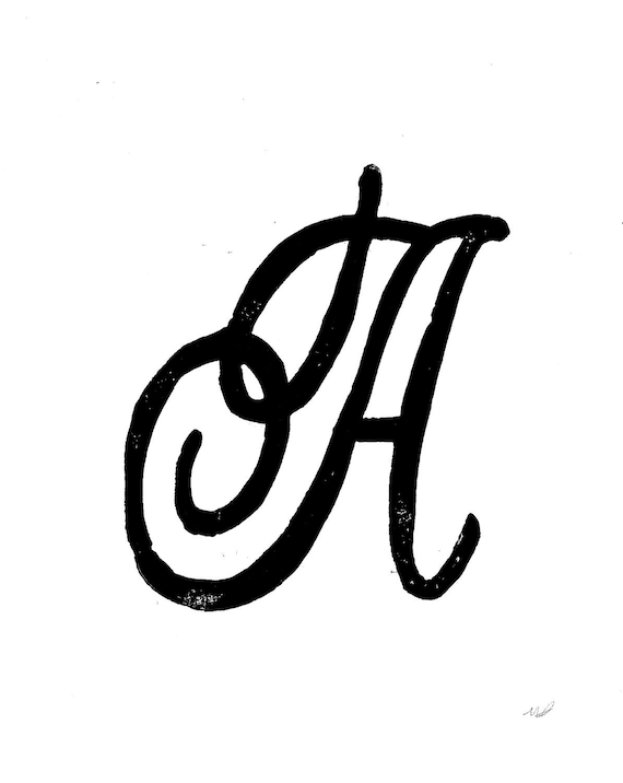 LINOCUT PRINT - Letter A Monogram - Decorative Lettering - 8x10