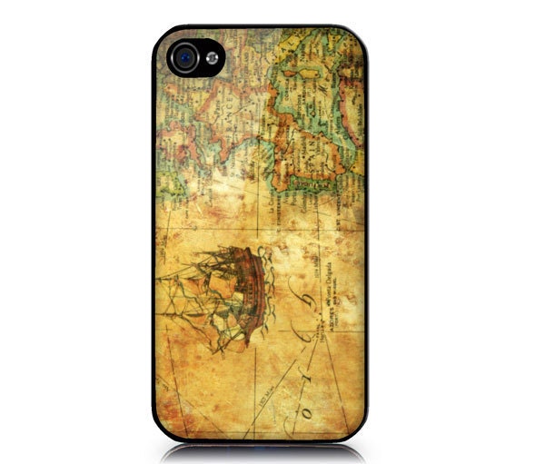 iPhone 4/4S case includes screen protector and cleaning cloth  Vintage Map Design. Available in black or white