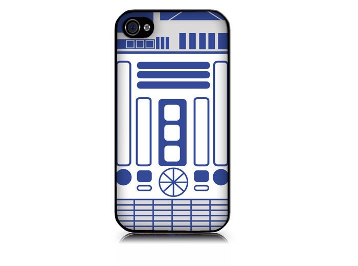 iPhone 4/4S case includes screen protector and cleaning cloth Robot R2D2 Design. Available in black or white