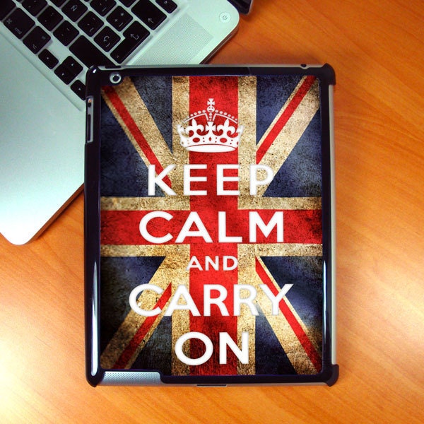 Custom hard case and shield protector for Apple iPAD 2 and screen protector. British Keep calm and carry on