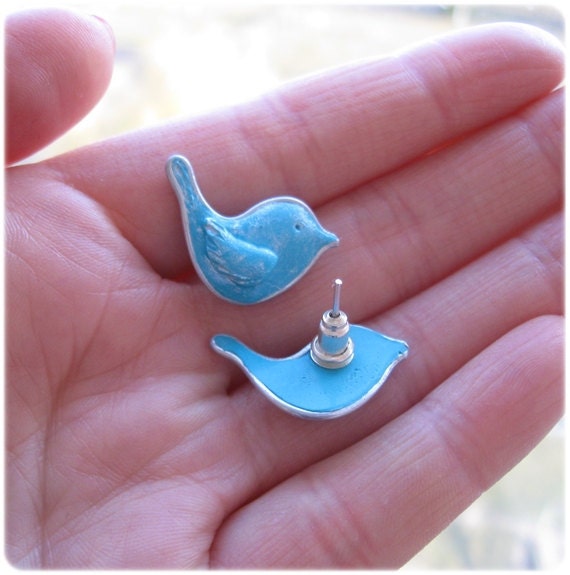 Bird Jewelry - Little Mint Birds Earrings -post earrings