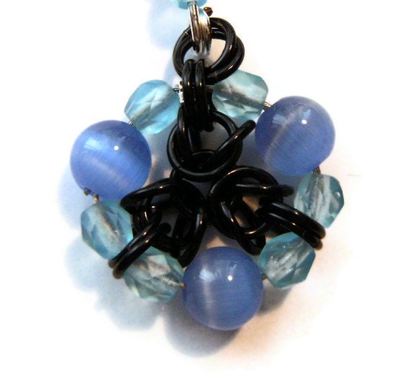 Hand made Chainmail handbag charm blue black, British crafted