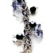 Chainmail and bead dress watch, purple flower petal beads, faceted black and crystal beads