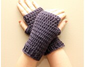 Crochet Fingerless Gloves, Plum - Candyworks