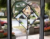 Beveled heart suncatcher with hanging crystal prism