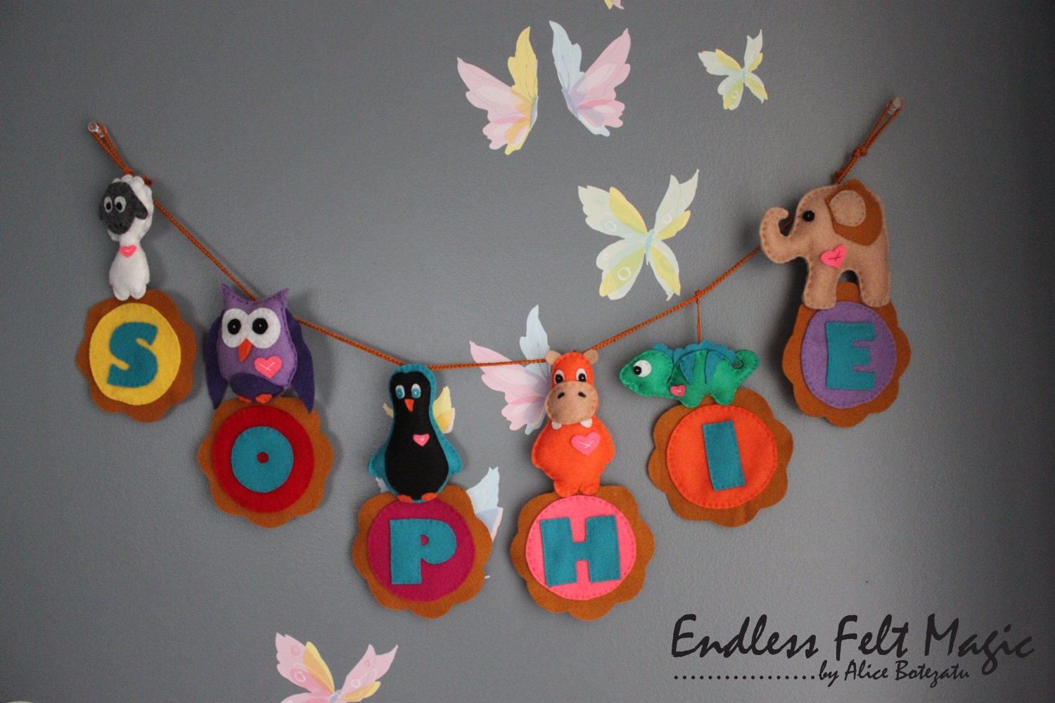 Personalized Animal Felt Name Banner - 6 Letters - baby Shower Gift - Nursery Decoration
