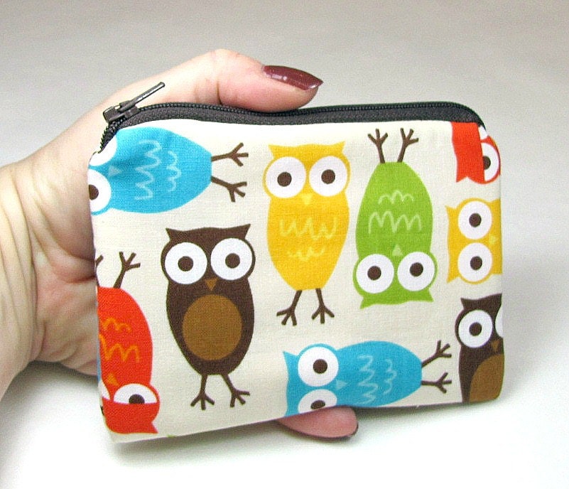 Coin Purse - Owl Zipper Pouch (padded) Gadget Case / Little Wallet Adults / Kids Camera Bag