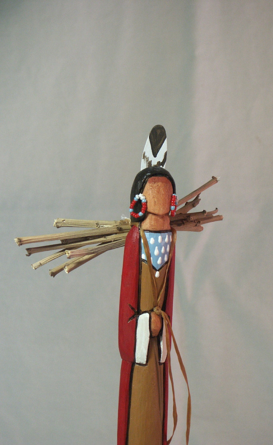 Gatherer Native American Indian 12" faceless wooden art doll Ooak hand carved collectible