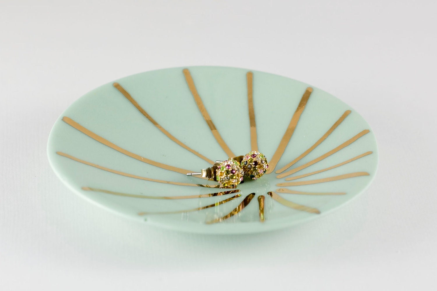 Porcelain Ring Dish with Gold Burst Pattern - 3"