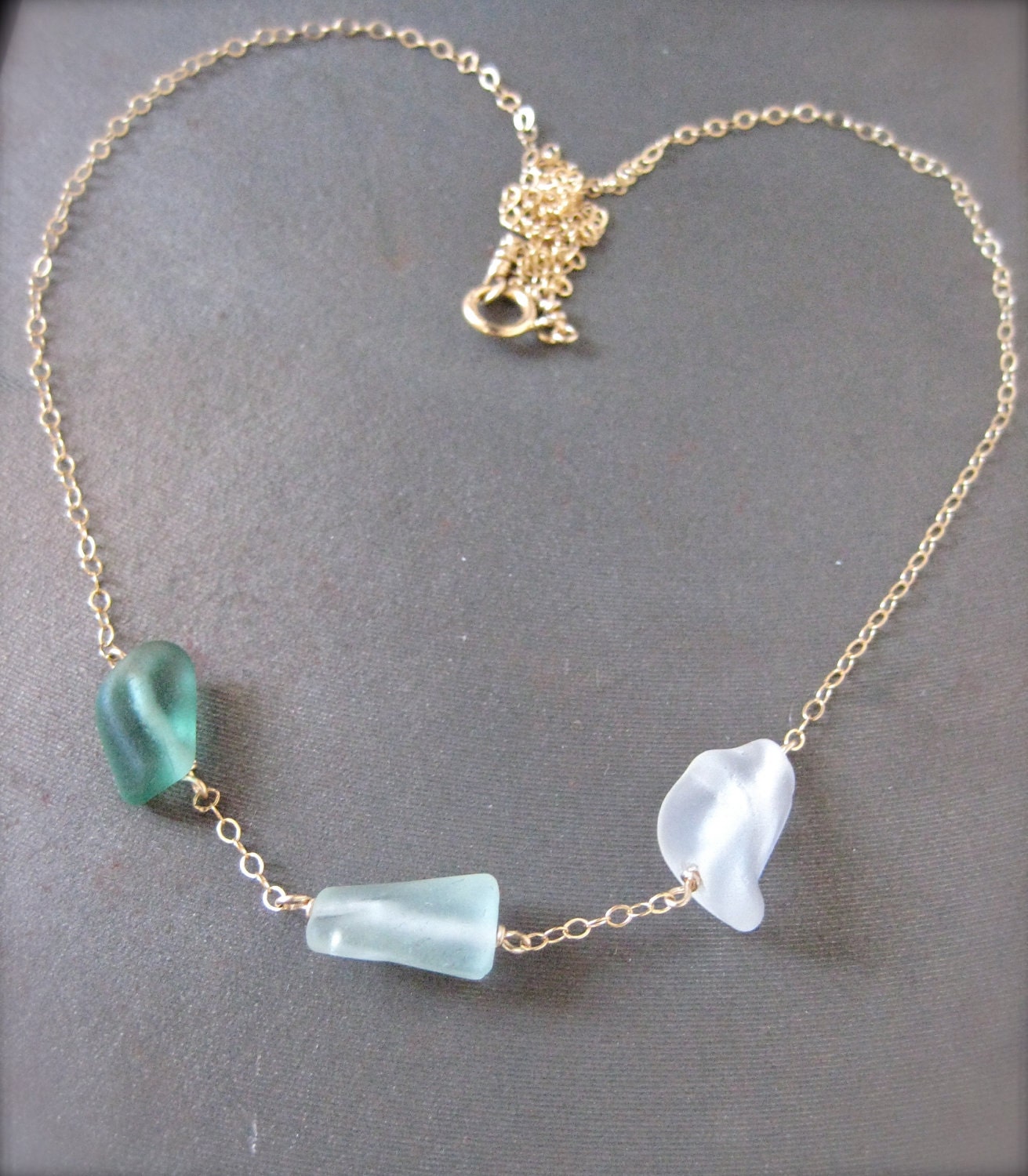 Sea Glass Necklace, Hawaiian, Gold Chain