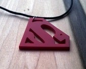 Man of Steel Pendant. Red Acrylic Superman Logo Necklace