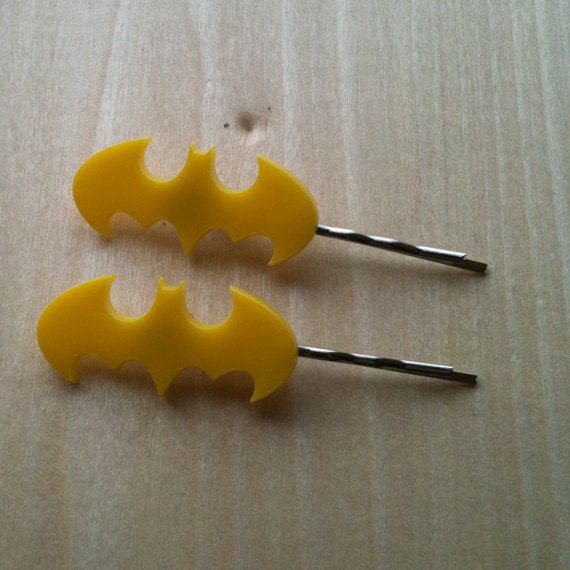Batman Logo Bobby Pins, Yellow Bat Pins, Yellow Acrylic Hair Pins