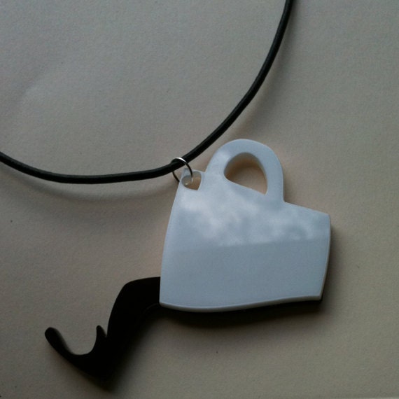 Coffee Spill Pendant, Coffee Mug and Heart Necklace