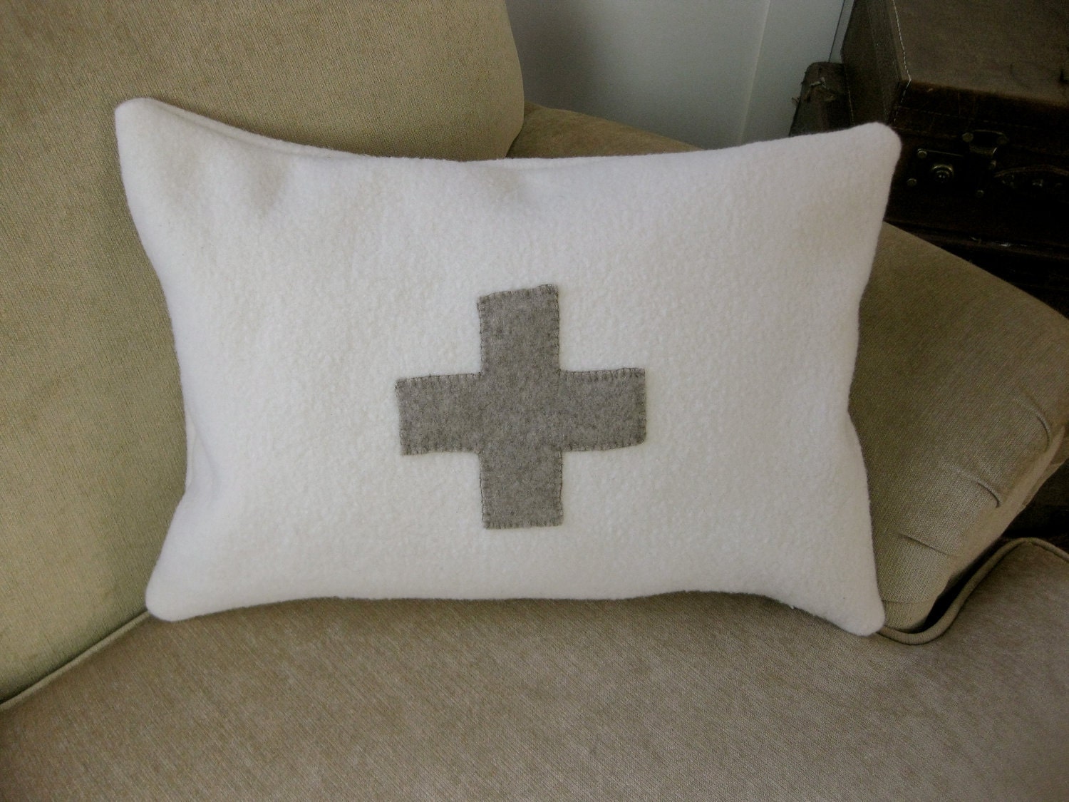 Beautiful Swiss Cross Pillow - Made from a Recycle Wool Sweater and a US Navy Blanket