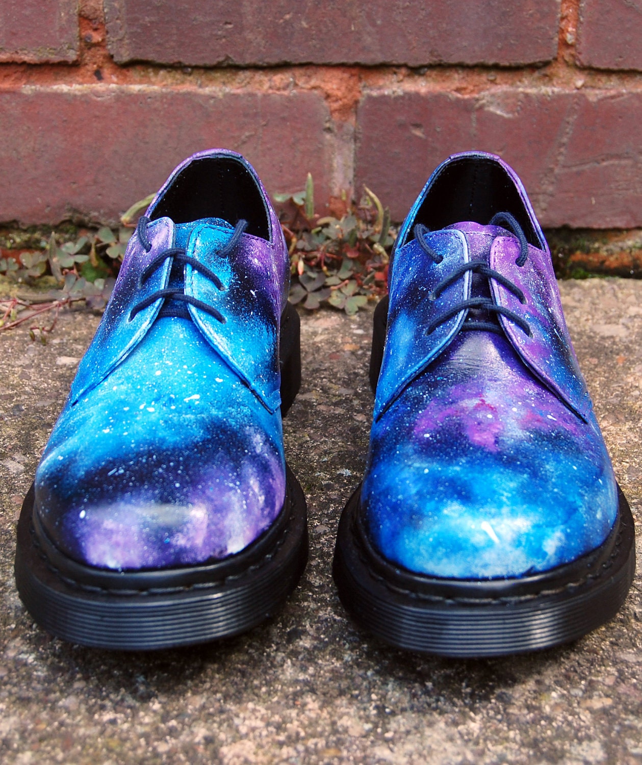 Purple Galaxy Print nebula space hand painted new Dr Marten Shoes, ALL sizes, made to order