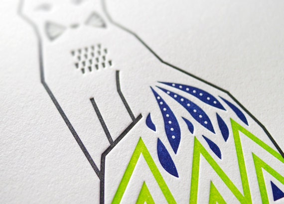 Letterpress Fox Print Color - 8x10 inches
