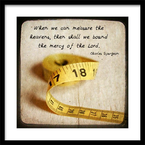 TTV, Yellow Measuring Tape, Mercy, Charles Spurgeon, Christian Inspirational Quote, Neutral Texture, 8"x8" Fine Art Print