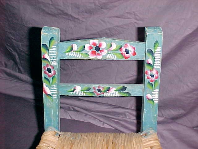 Primitive Folk Art Child's Rush Chair Handmade and Handpainted  circa 1950 On Sale Now