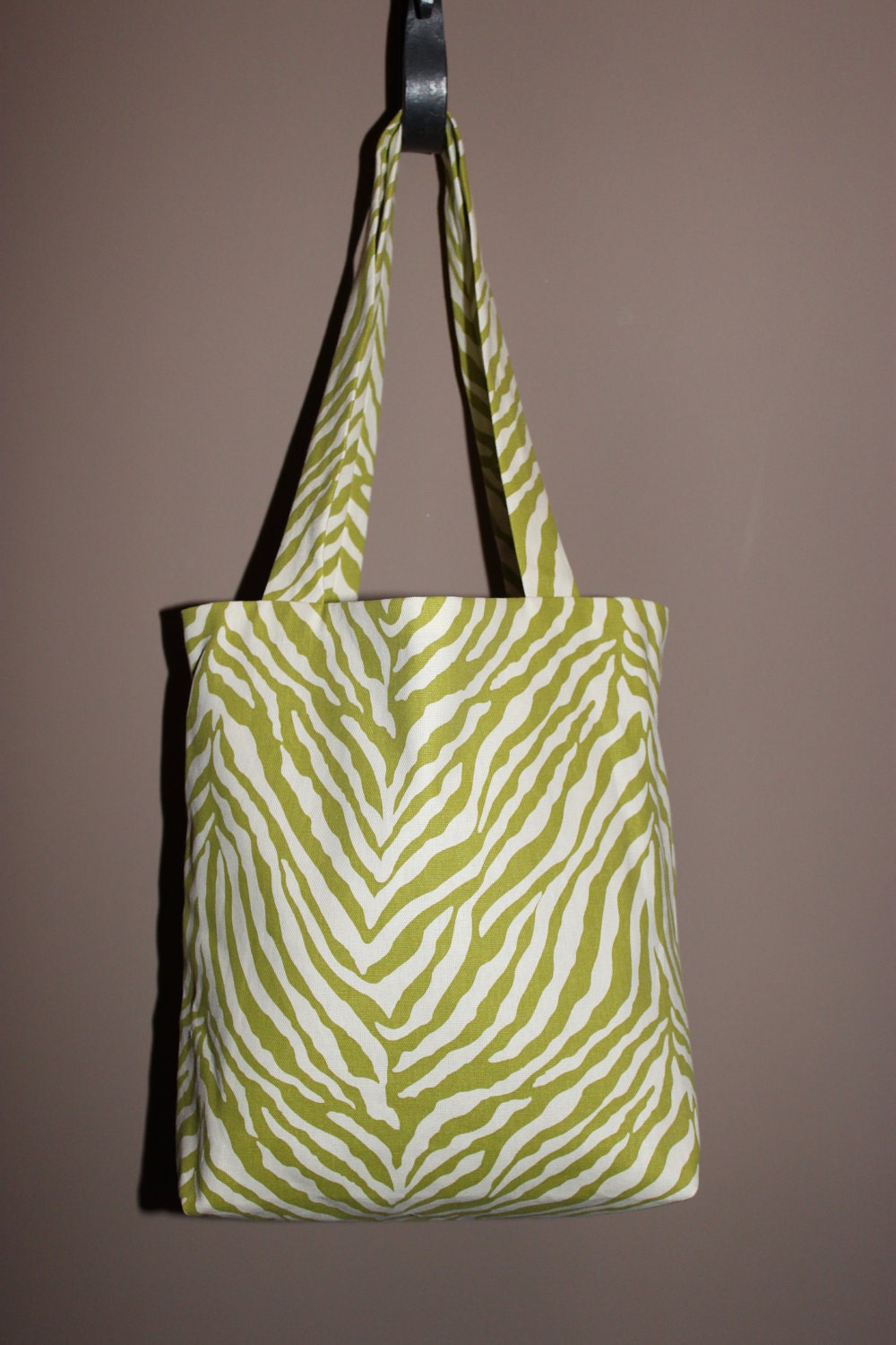 MEDIUM green and white zebra stripe diaper bag/ purse/ handbag/ beach bag/ tote