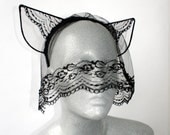 Black lace cat ears headband - Made to order