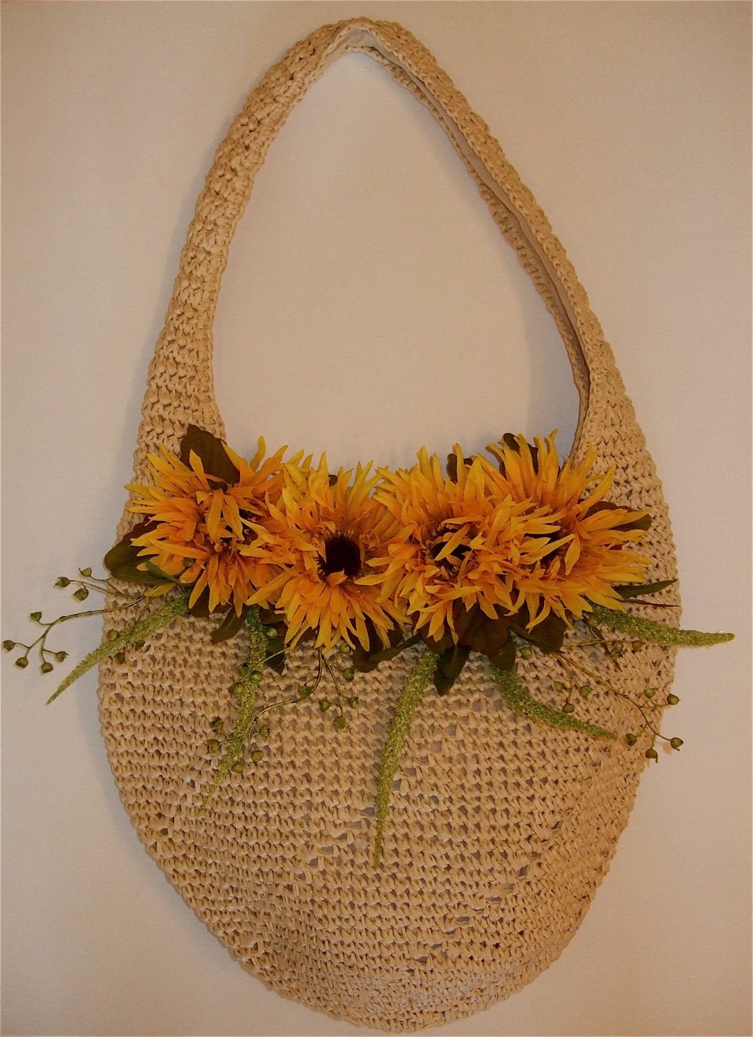 The Yellow Sunflower Flower Shoulder Canvas Weave Summer Bag