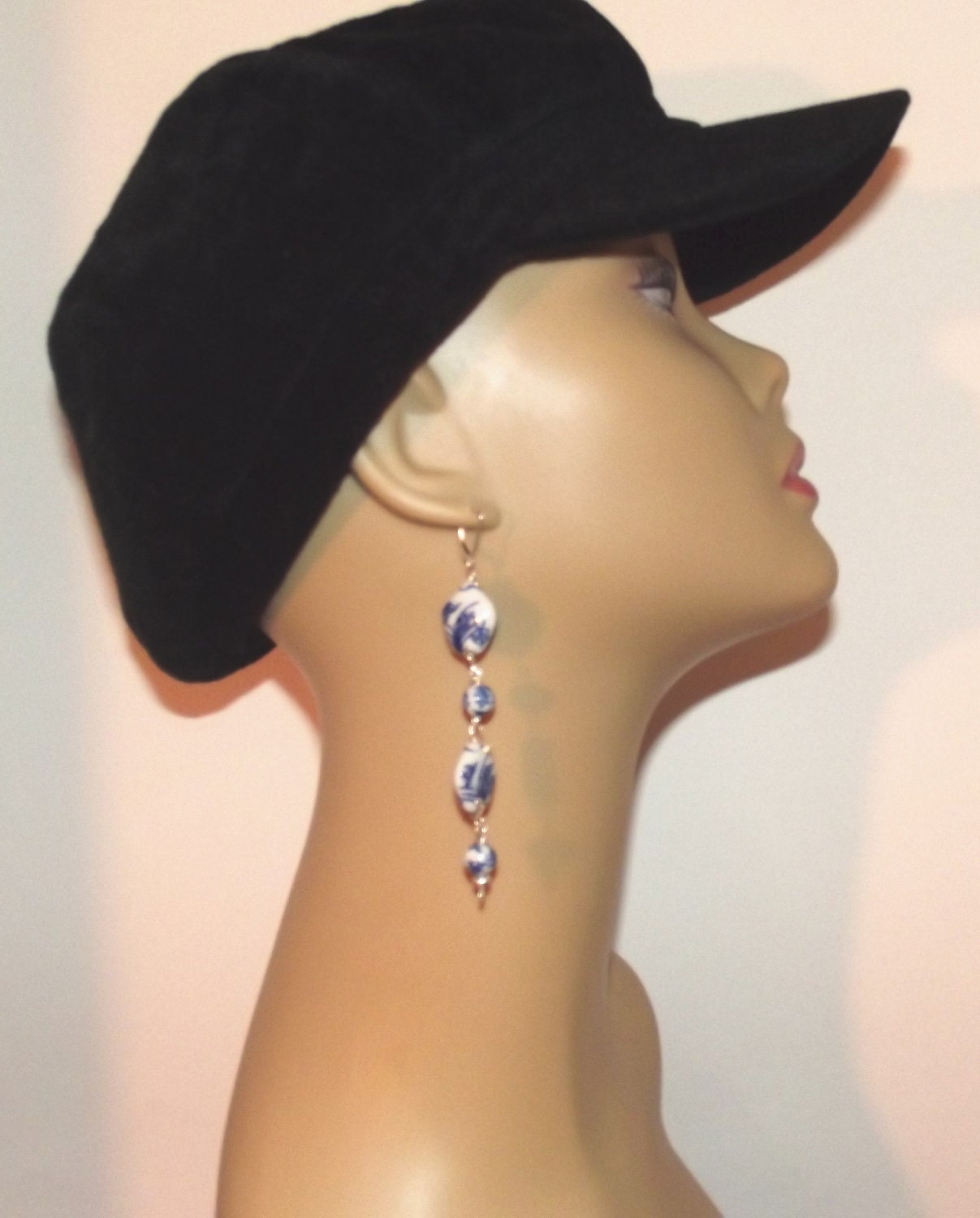 Earrings Handmade Long Sterling Silver Porcelain Dangles with Wire Wrap Accents