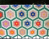 Vintage 1930s Depression Era Antique Grandmothers Flower Garden Quilt Flower Sack Floral Fabrics Bold Colors 9 - 10spi