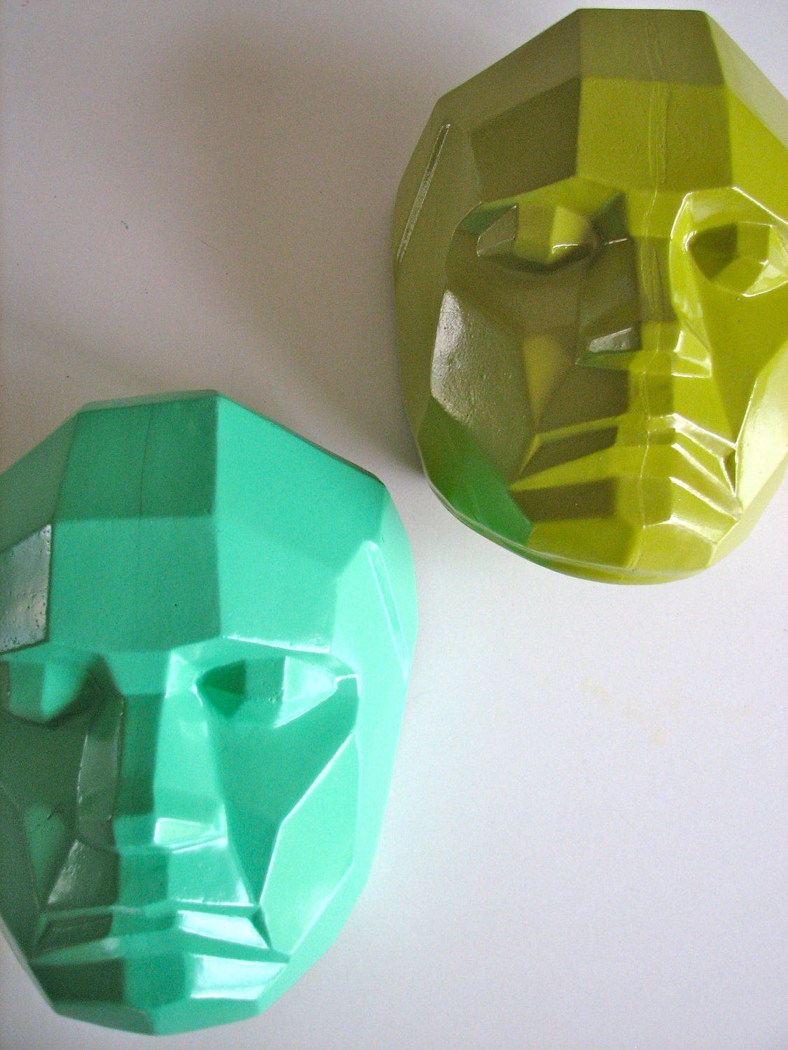 Modern Angular Face in bright mint green wall hanging