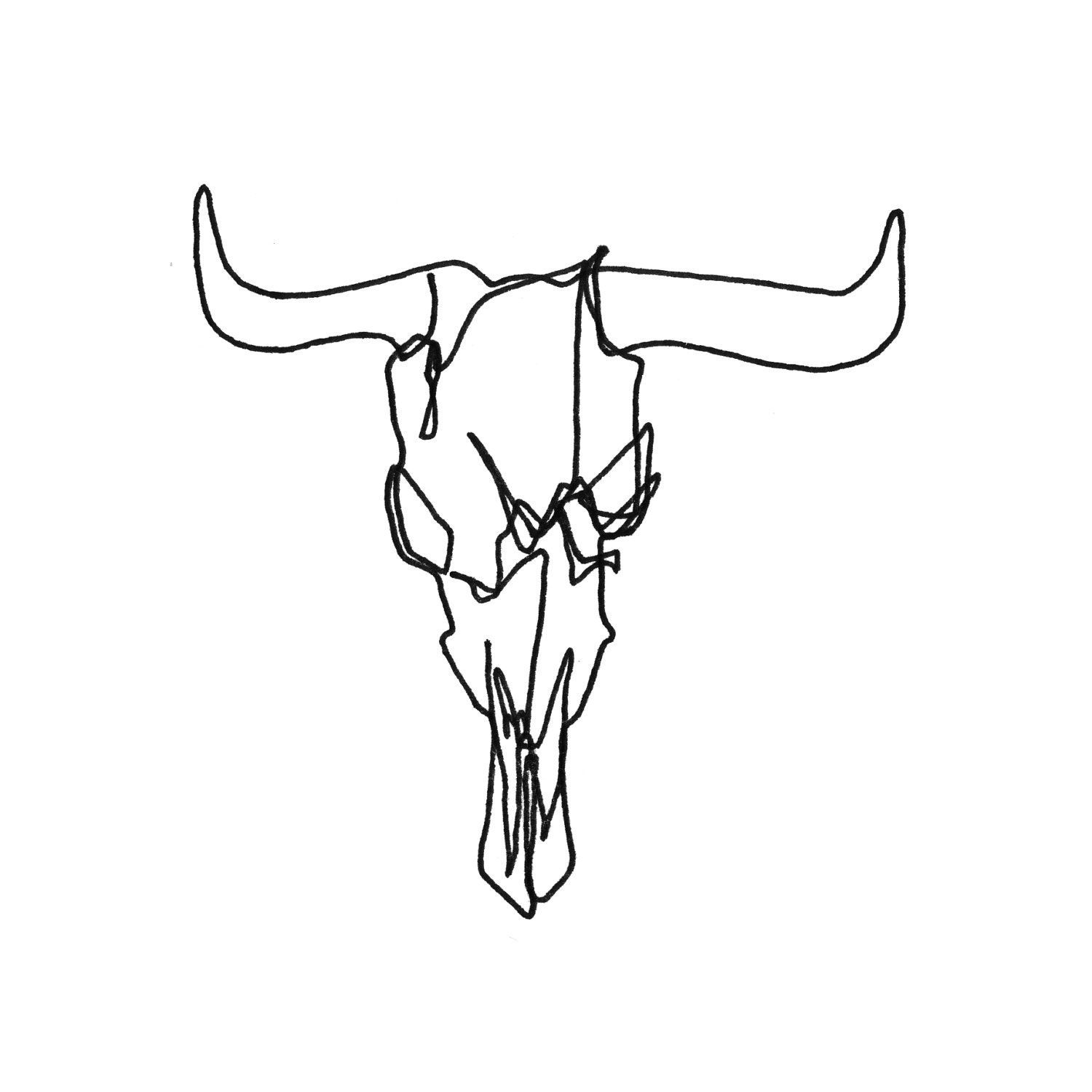 Blind Contour Taurus Cow Bull Head Skull Drawing - (Digital Art Print from Original Skeleton Illustration)