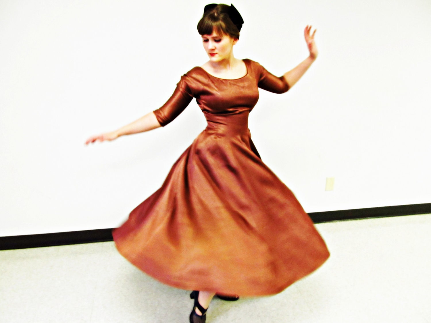 1950s 50s Bronze Satin Evening Dress / Formal Gown / 50s Prom Dress /  Full Circle Skirt / Fall Fashion / Size X Small