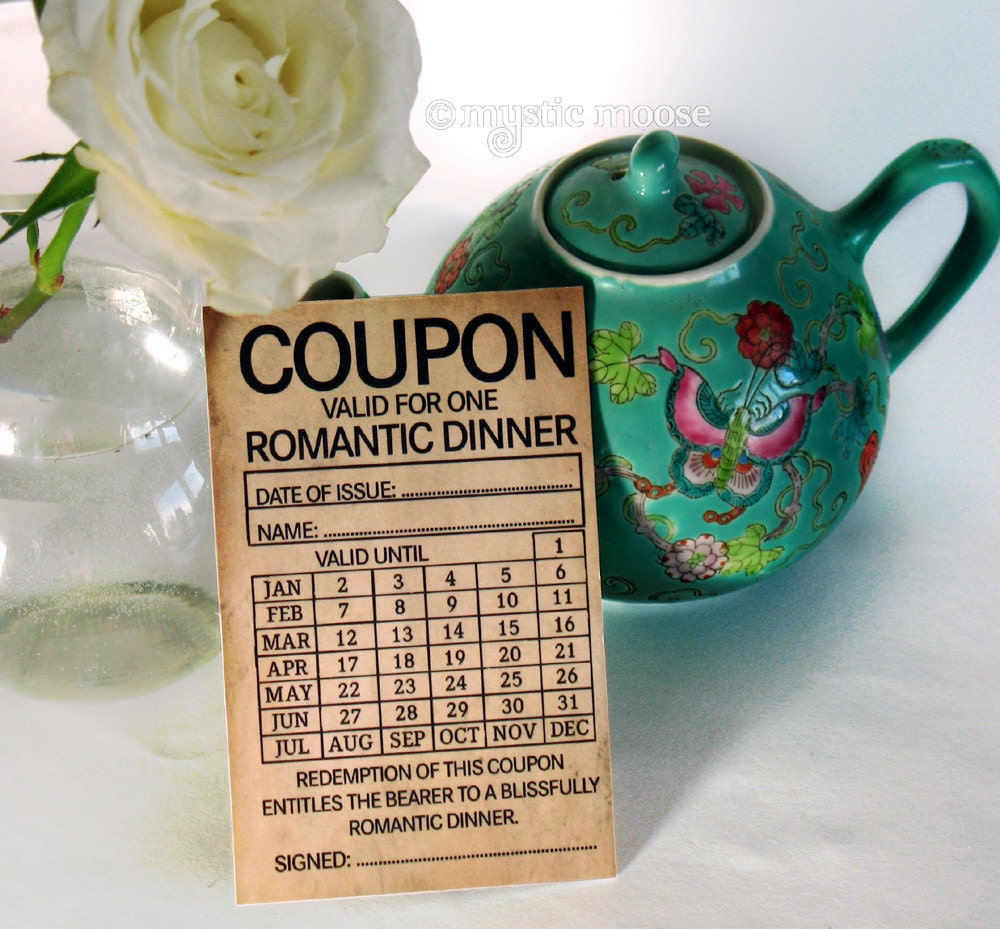 Romantic Dinner IOU Vintage Style Coupon