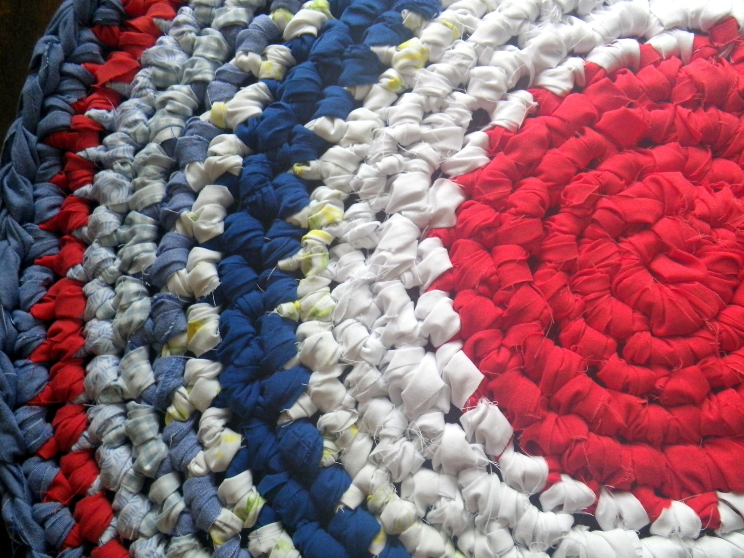 Crochet Rag Rug Red White & Blue Cottage Chic Eco Friendly Nursery