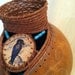 Purple Martin Art Gourd with Pine Needle Neck, Beading and Gold Scrolling