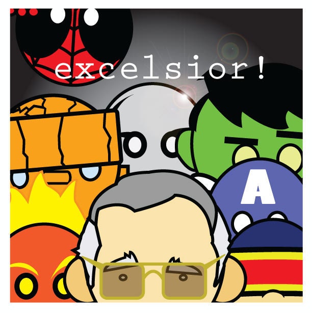 Stan Lee Excelsior - Original 8.5" x 8.5"  print from the HERO SQUARES creator series Marvel Comics Spider-Man Avengers Hulk