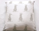 Cockatoo on white in grey - handprinted cushion cover