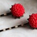 Flower Hair Pin -  Antique Brass Bobby Pin - Crimson Red Chrysanthemum Cabochon - Two Pack