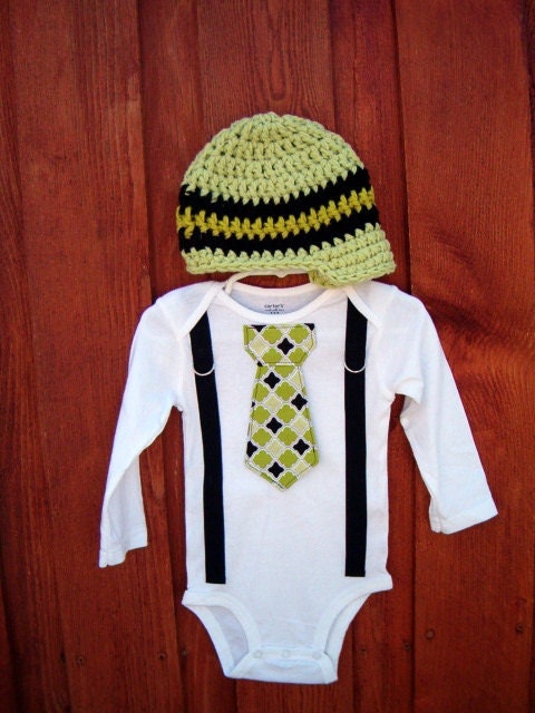 Get the Set Boys Black and Green Tie Onesie or Shirt with Suspenders with Hat - St Patricks Day - Irish - Photo Prop