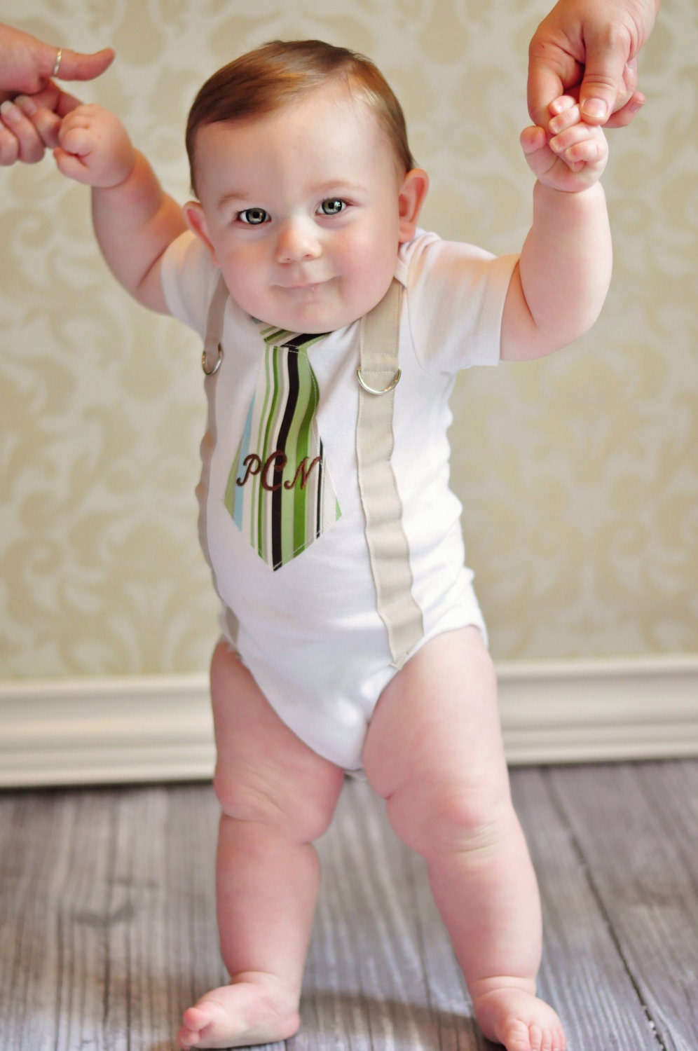 Baby Boy Tie Onesie and Suspender Bodysuit with Any Personalization. Any Tie. Easter, Spring, Summer, Childrens Fashion. Size NB to 12 Yrs