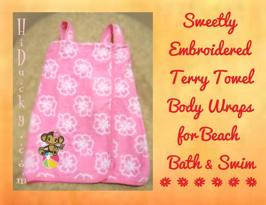 Kids SmALL Towel SPA WRAP PERSONALIZED Embroidery Adjustable 18m 2T 3T Towel Pink Flower Girl Monkey Beach Pool Bath Fun Children