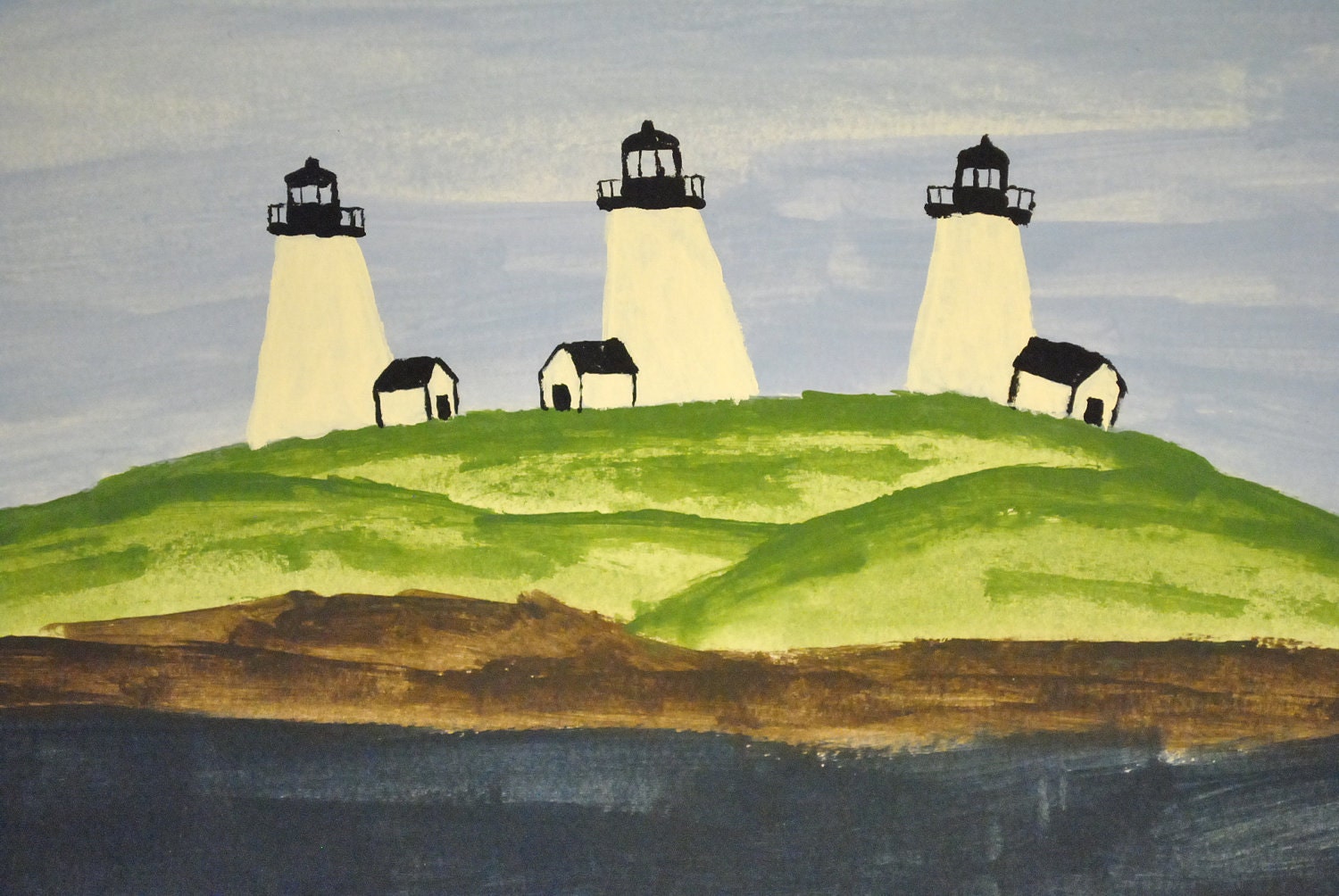 Lighthouse and Ocean Folk Art Original Painting